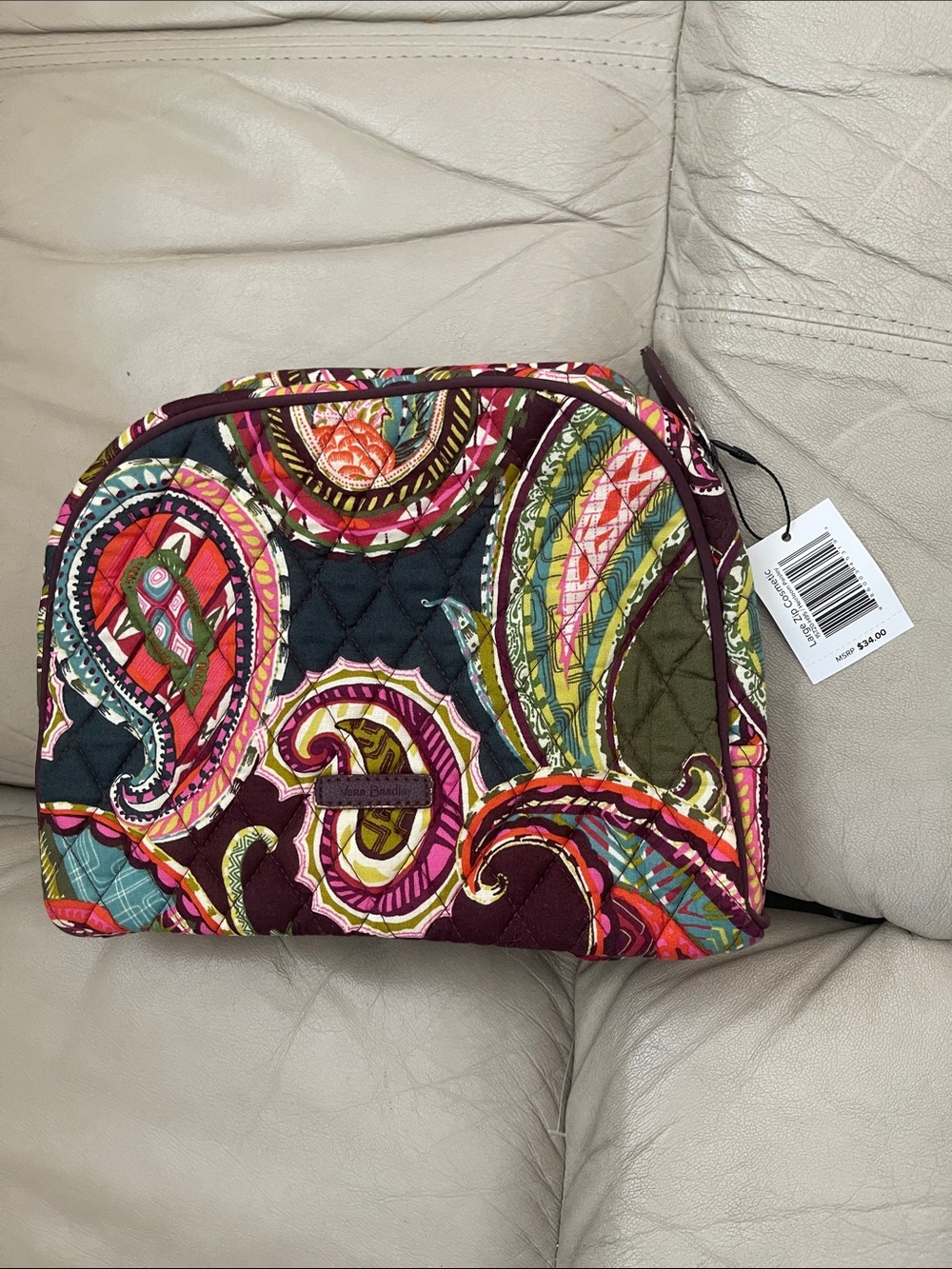 Vera Bradley Quilted Heirloom Paisley Cosmetic Bag - Black, Red, Green, Yellow